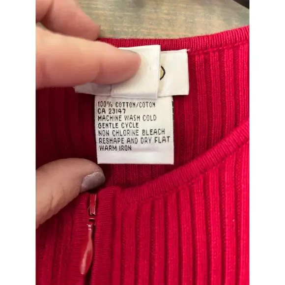 Talbots Women's Cardigan Sweater Red Long Sleeve Scoop Neck Zipper Ribbed Trim L - Picture 5 of 8
